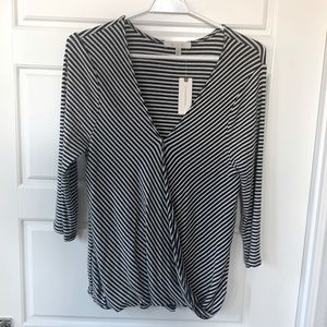 NEW with tags Anthropologie eri + ali Black & white Striped Rib wrap top